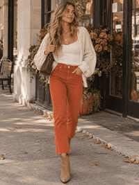 WOMEN'S BUTTON CLOSURE POCKETS RAW EDGE SKINNY LEG DENIM PANTS