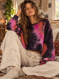 WOMEN'S LONG SLEEVES TIE DYE PULLOVER TOP