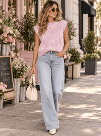 WOMEN'S SLEEVELESS PRINT SWEATER BLOUSE
