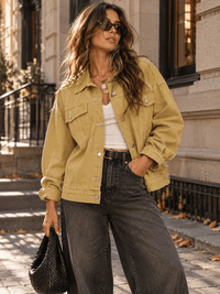 WOMEN'S LONG SLEEVE BUTTON UP FRONT POCKET DENIM JACKET