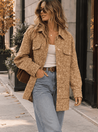WOMEN'S LONG SLEEVE BUTTON UP FRONT POCKETS FLOWERS JACKET