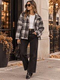 WOMEN'S LONG SLEEVE BUTTON CLOSURE FRONT POCKETS COLORBLOCK JACKET