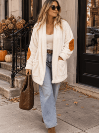 WOMEN'S LONG SLEEVE OPEN FRONT POCKETS SHERPA CARDIGAN