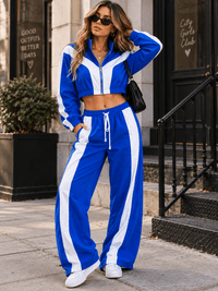 WOMEN'S LONG SLEEVE CROP JACKET & ELASTIC WAIST PANTS COLORBLOCK 2PC. SET