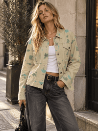 WOMEN'S LONG SLEEVE BUTTON CLOSURE FRONT POCKETS DENIM TIE DYE JACKET