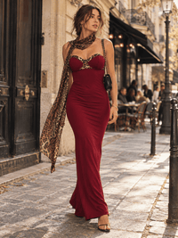 HALFHEART WOMEN'S SLEEVELESS ANIMAL PRINT WITH SCARF CONTRAST BODYCON MAXI DRESS