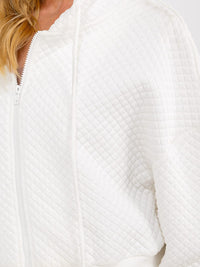 WOMEN'S LONG SLEEVE ZIPPER CLOSURE FRONT POCKETS BACK DETAILED HOODED SWEATER