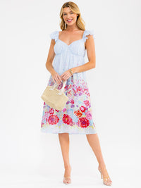 WOMEN'S SLEEVELESS V-NECK SWISS DETAILED FLORAL MIDI DRESS