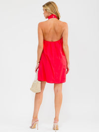 WOMEN'S SLEEVELESS HALTER NECK FRONT POCKETS OPEN BACK SEQUINS STARS MINI DRESS