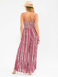 WOMEN'S SLEEVELESS FRONT POCKETS SMOCK PRINTED WIDE LEG JUMPSUIT