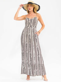 WOMEN'S SLEEVELESS FRONT POCKETS SMOCK PRINTED WIDE LEG JUMPSUIT