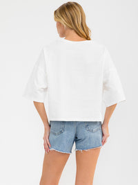 WOMEN'S SHORT SLEEVE SEQUINS GRAPHIC OVERSIZED TOP