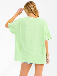 WOMEN'S SHORT SLEEVE SEQUINS GRAPHIC HIGH-LOW OVERSIZED TOP