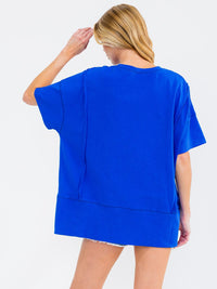 WOMEN'S SHORT SLEEVE SEQUINS GRAPHIC HIGH-LOW OVERSIZED TOP