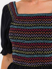 WOMEN'S SHORT PUFF SLEEVE SQUARE NECK SMOCK EMBROIDERY BLOUSE