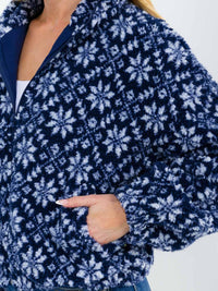 WOMEN'S LONG SLEEVE ZIPPER CLOSURE FRONT POCKETS FLORAL SHERPA JACKET
