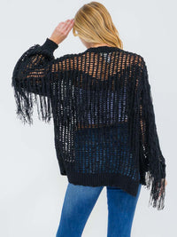 WOMEN'S LONG SLEEVE OPEN FRONT FRINGE KNIT CARDIGAN