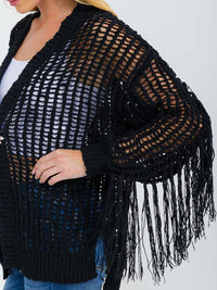 WOMEN'S LONG SLEEVE OPEN FRONT FRINGE KNIT CARDIGAN