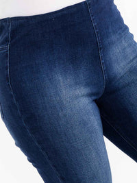 PLUS SIZE ELASTIC WAIST WASHED BELL LEGS DENIM STRETCH PANTS