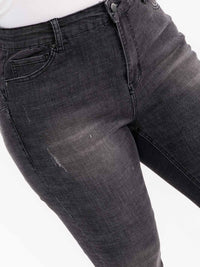 PLUS SIZE BUTTON CLOSURE POCKETS WASHED DENIM SKINNY STRETCH PANTS