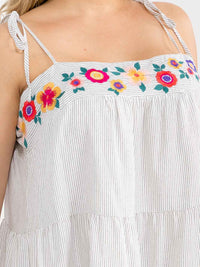 PLUS SIZE SLEEVELESS STRIPES FLORAL EMBROIDERY MINI DRESS