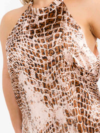 PLUS SIZE SLEEVELESS HALTER NECK HIGH-LOW ANIMAL PRINT PRINT MAXI DRESS