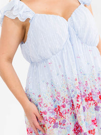 PLUS SIZE SLEEVELESS V-NECK SWISS DETAILED FLORAL MIDI DRESS