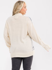 PLUS SIZE LONG SLEEVE MOCK NECK PRINT COLORBLOCK PULLOVER SWEATER