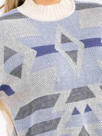 PLUS SIZE LONG SLEEVE MOCK NECK PRINT COLORBLOCK PULLOVER SWEATER