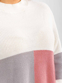 PLUS SIZE LONG SLEEVE MOCK NECK RIBBED COLORBLOCK PULLOVER SWEATER