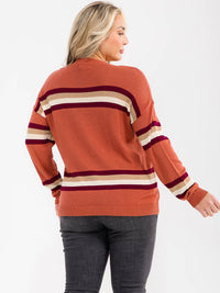 PLUS SIZE LONG SLEEVE STRIPES COLORBLOCK PULLOVER SWEATER