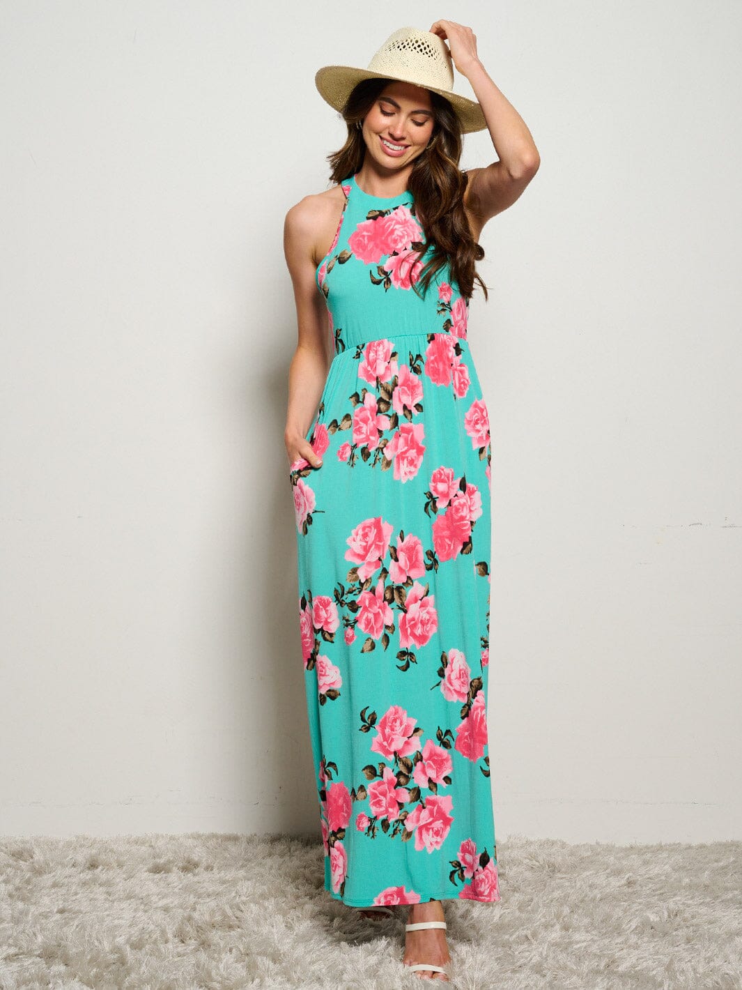 floral maxi dress pockets Long Floral Dresses for Women Casual Boho Sleeveless Smocked Open Back Flowy Maxi Dress with Pockets Tropical Summer Beachy Tea Length Dresses Cotton Midi Sundresses for Beach Vacation Pink at Amazon Women's