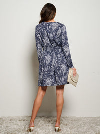 WOMEN'S LONG SLEEVE ELASTIC WAIST FLORAL MINI DRESS