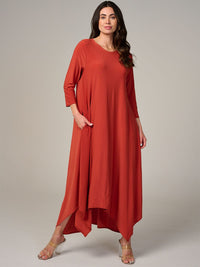 WOMEN'S 3/4 SLEEVE FRONT POCKETS HIGH-LOW MAXI DRESS
