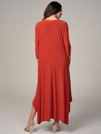 WOMEN'S 3/4 SLEEVE FRONT POCKETS HIGH-LOW MAXI DRESS