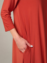 WOMEN'S 3/4 SLEEVE FRONT POCKETS HIGH-LOW MAXI DRESS