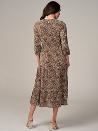 WOMEN'S LONG SLEEVE FRONT POCKETS ELASTIC WAIST ANIMAL PRINT MAXI DRESS
