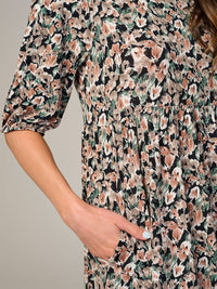 WOMEN'S SHORT SLEEVE FRONT POCKETS FLORAL MAXI DRESS