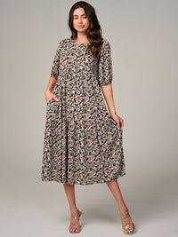 WOMEN'S SHORT SLEEVE FRONT POCKETS FLORAL MAXI DRESS