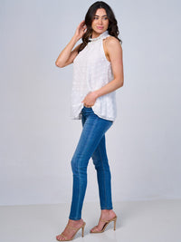 WOMEN'S SLEEVELESS HALTER NECK SWISS DETAILED TOP