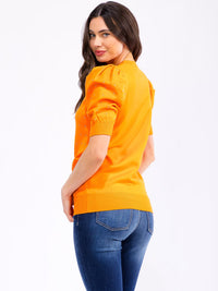 WOMEN'S SHORT PUFF SLEEVE STUDS DETAILED BLOUSE