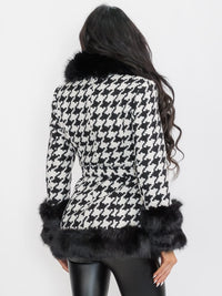 WOMEN'S LONG SLEEVE BUTTON CLOSURE FRONT POCKETS COLORBLOCK FAUX FUR COAT