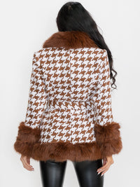 WOMEN'S LONG SLEEVE BUTTON CLOSURE FRONT POCKETS COLORBLOCK FAUX FUR COAT