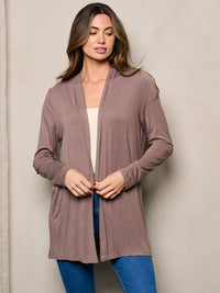 WOMEN'S LONG SLEEVE ELBOW PATCHED OPEN FRONT SOLID CARDIGAN