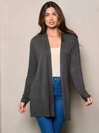 WOMEN'S LONG SLEEVE ELBOW PATCHED OPEN FRONT SOLID CARDIGAN