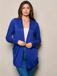 WOMEN'S LONG SLEEVE ELBOW PATCHED OPEN FRONT SOLID CARDIGAN