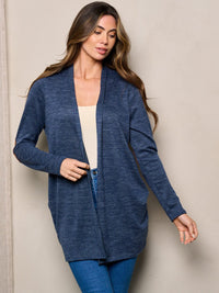 WOMEN'S LONG SLEEVE ELBOW PATCHED OPEN FRONT WASHED CARDIGAN