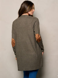 WOMEN'S LONG SLEEVE ELBOW PATCHED OPEN FRONT CARDIGAN