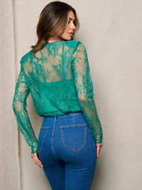 WOMEN'S LONG SLEEVE SURPLICE LACE BODYSUIT