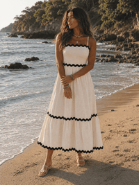 WOMEN'S SLEEVELESS SMOCK BACK TRIM DETAILED MAXI DRESS